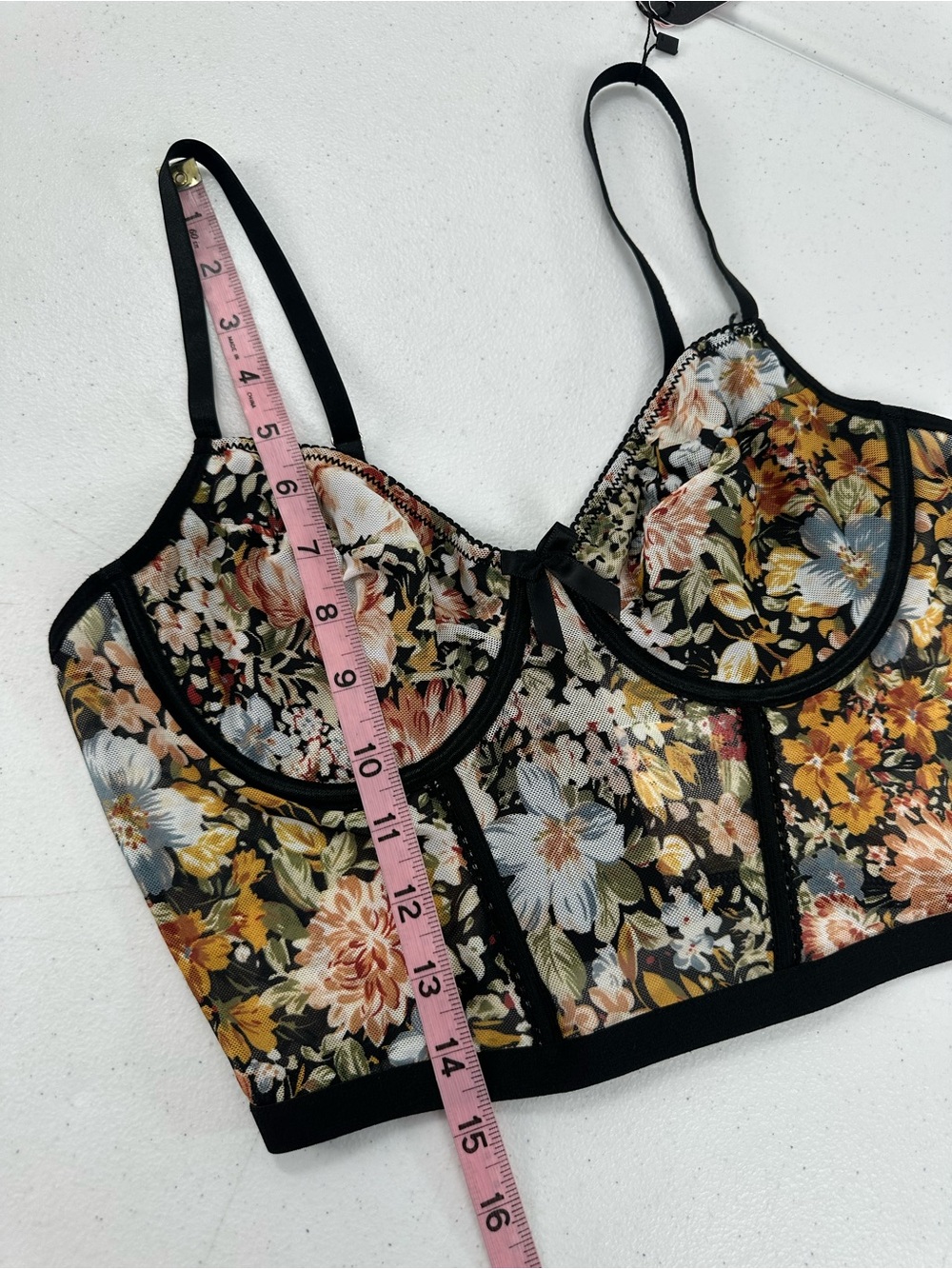 ROMWE Fairycore Floral Mesh Corset Bustier Crop Top Boned Underwire Whimsigoth M - Picture 5 of 9